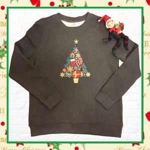 New Christmas Tree Embroidered Gray Sweatshirt